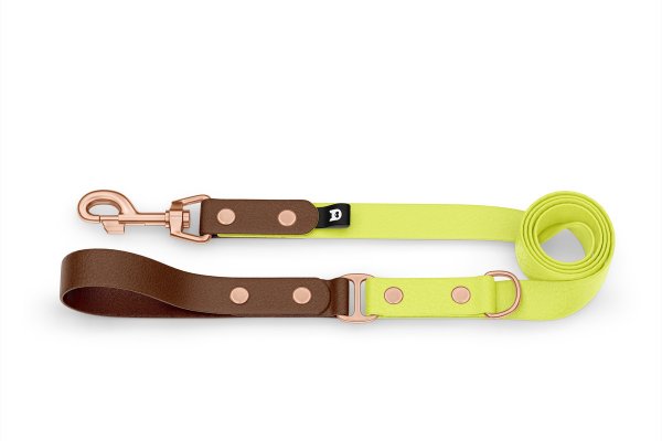 Dog Leash Duo: Dark brown & Neon yellow with Rosegold components