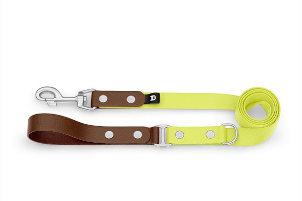Dog Leash Duo: Dark brown & Neon yellow with Silver components