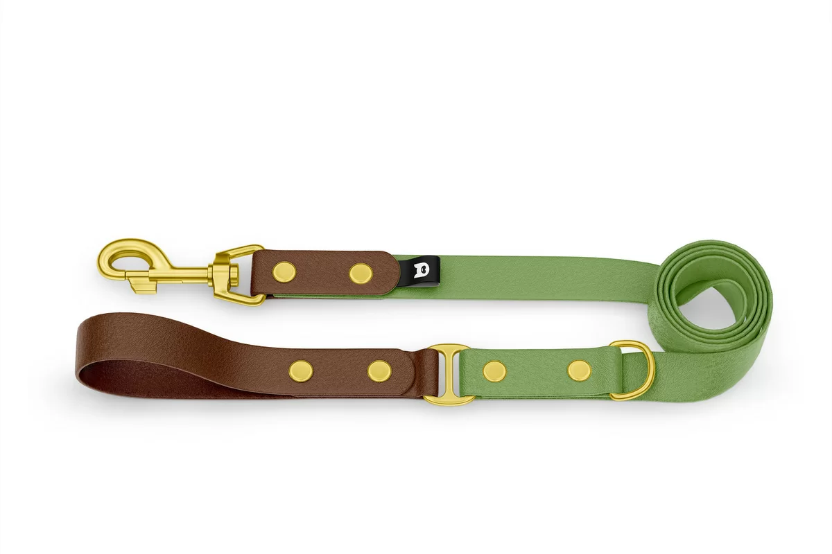 Dog Leash Duo: Dark brown & Olive with Gold components