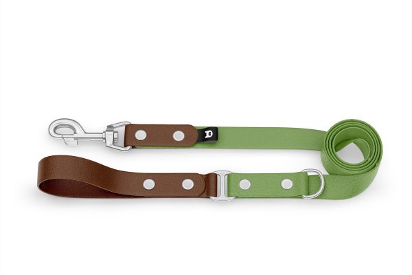 Dog Leash Duo: Dark brown & Olive with Silver components