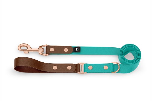 Dog Leash Duo: Dark brown & Pastel green with Rosegold components