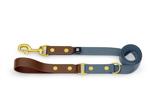 Dog Leash Duo: Dark brown & Petrol with Gold components