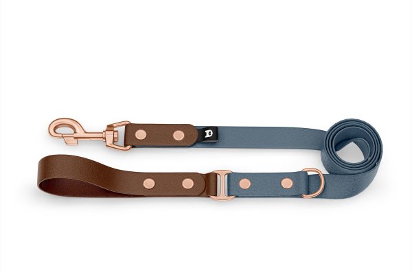 Dog Leash Duo: Dark brown & Petrol with Rosegold components