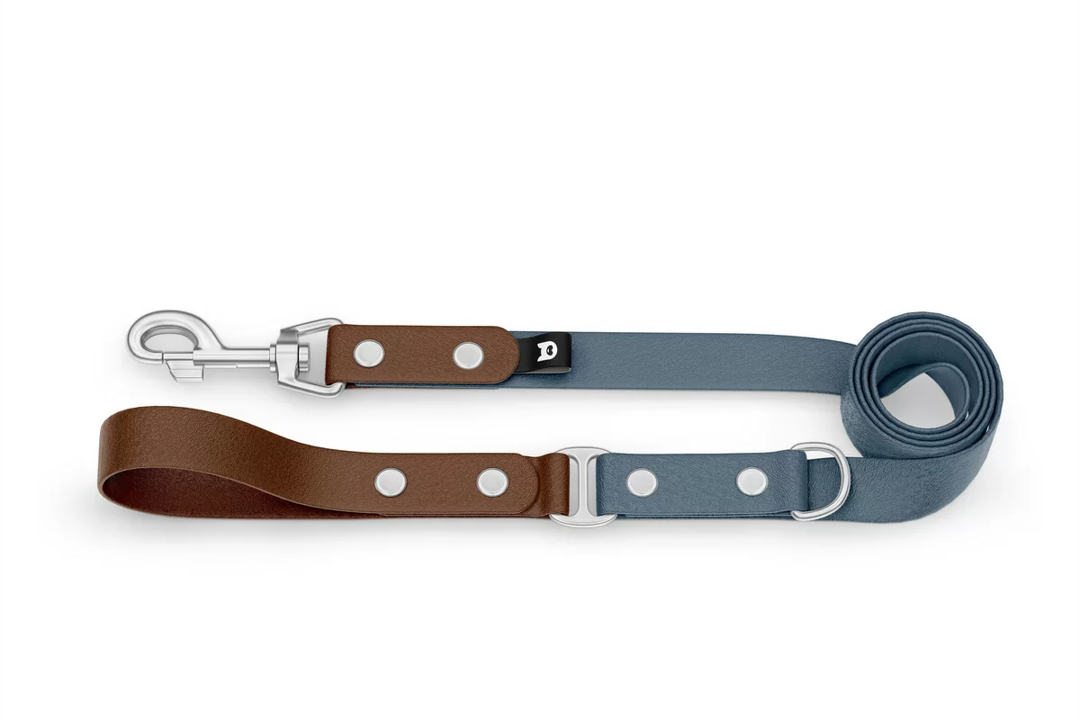 Dog Leash Duo: Dark brown & Petrol with Silver components