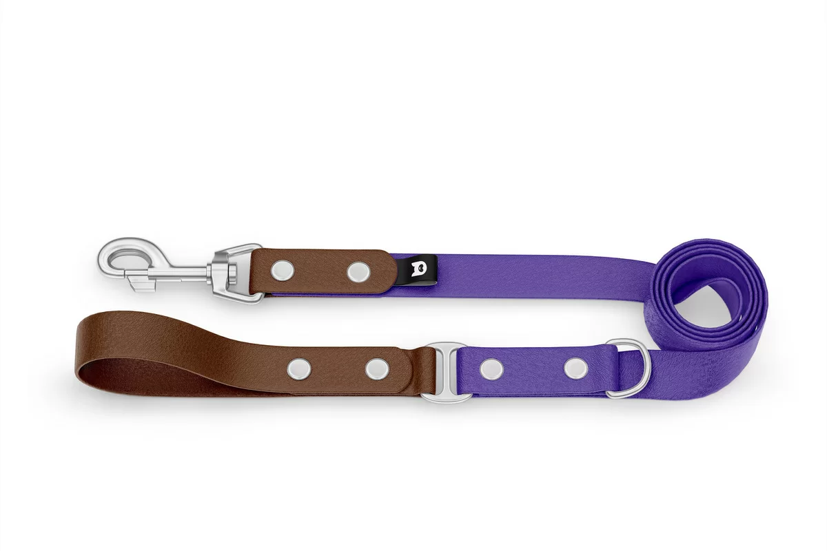 Dog Leash Duo: Dark brown & Purple with Silver components