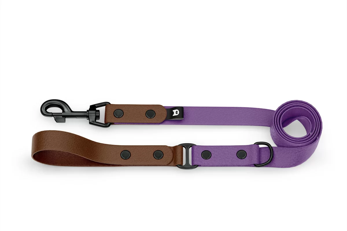 Dog Leash Duo: Dark brown & Purpur with Black components