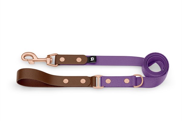 Dog Leash Duo: Dark brown & Purpur with Rosegold components
