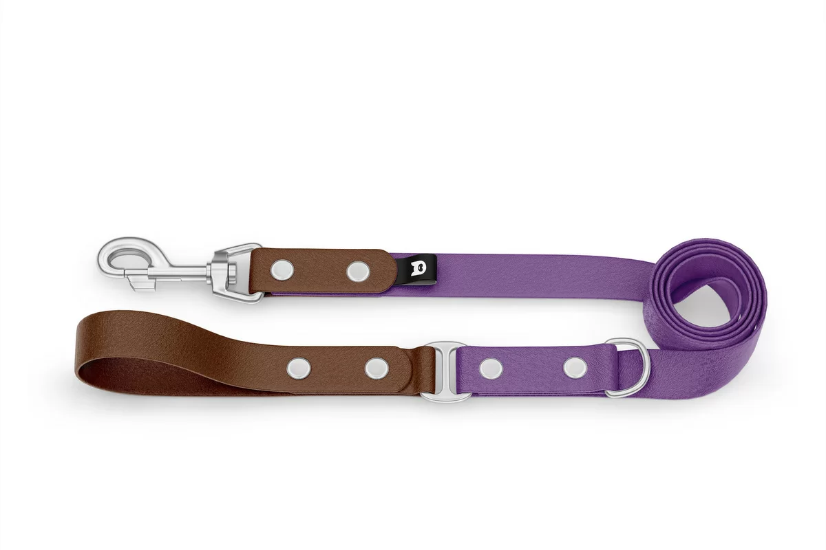 Dog Leash Duo: Dark brown & Purpur with Silver components
