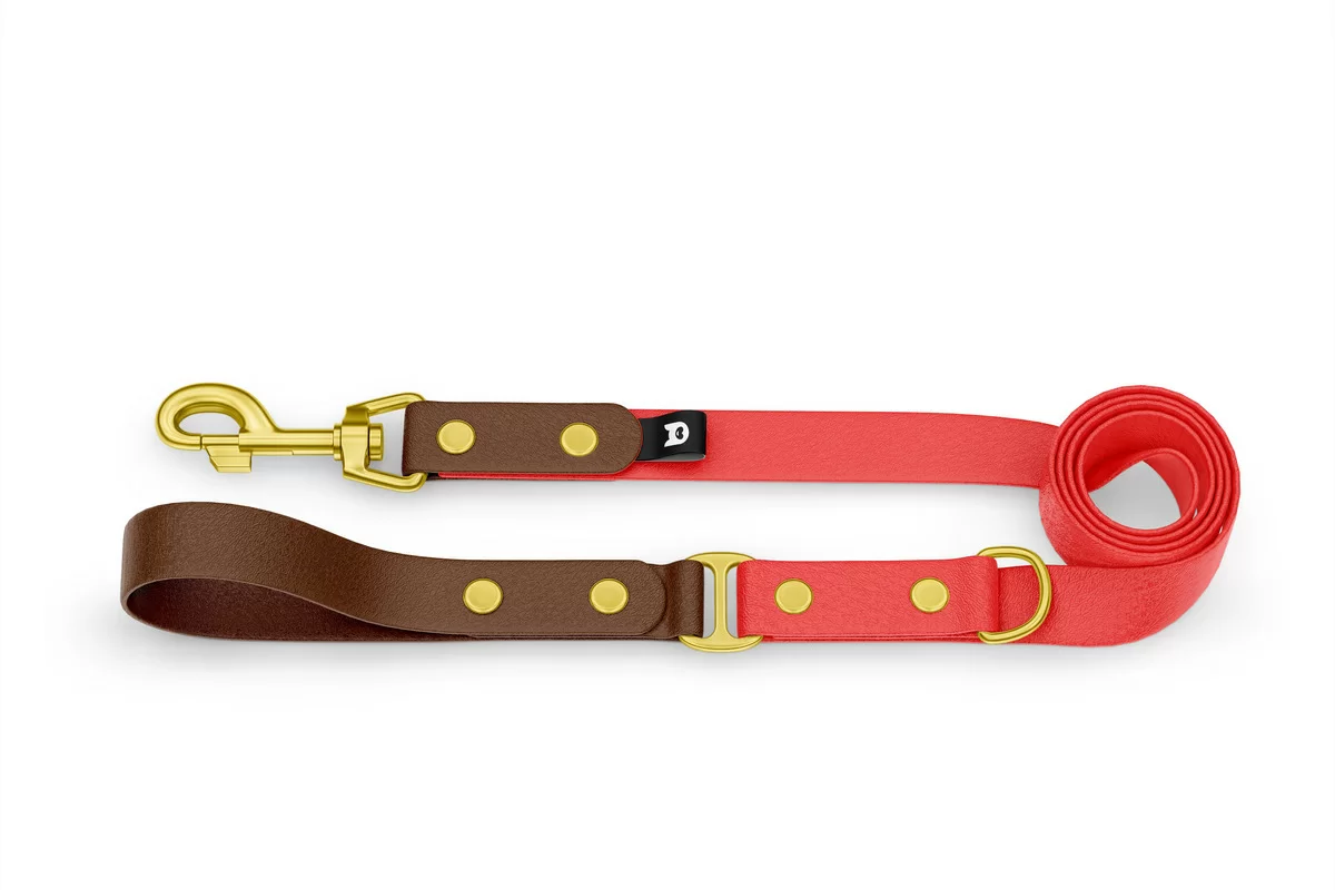 Dog Leash Duo: Dark brown & Red with Gold components