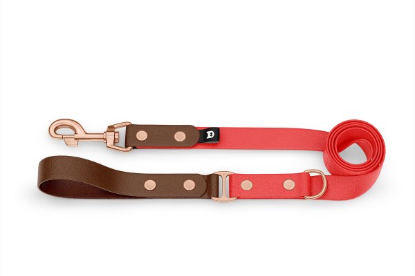 Dog Leash Duo: Dark brown & Red with Rosegold components
