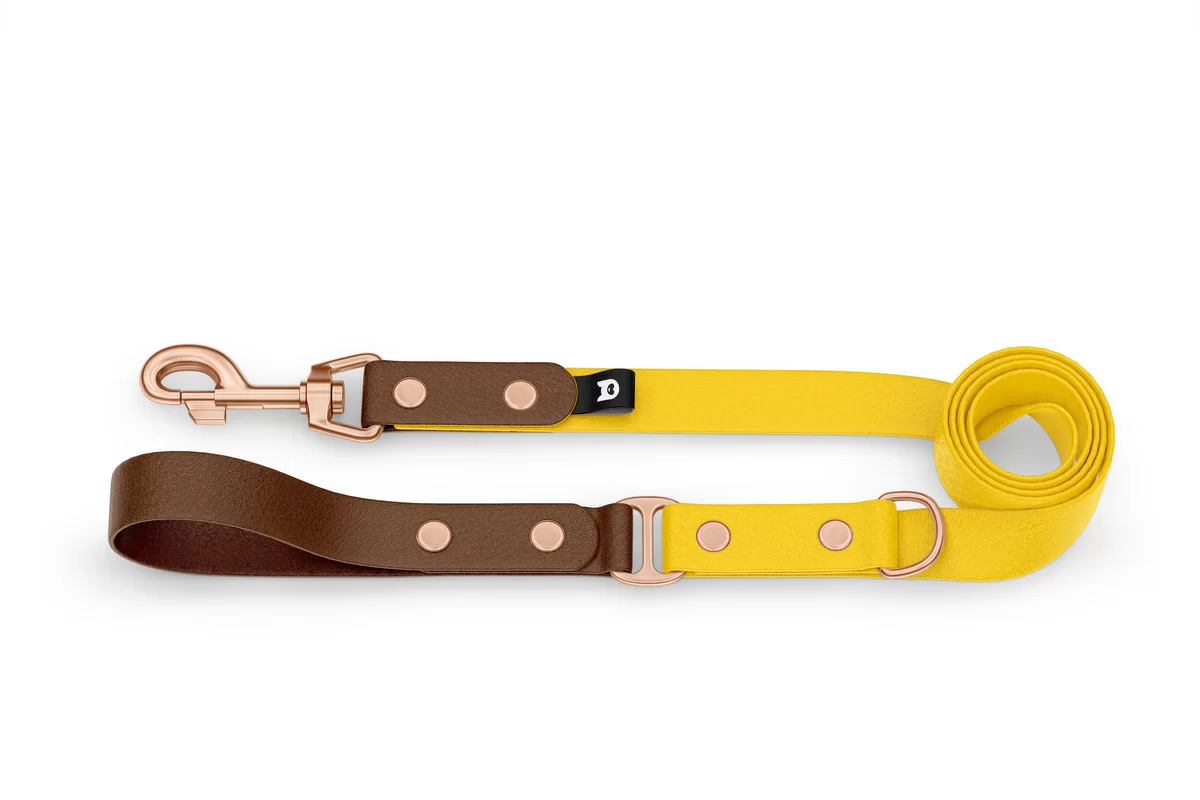 Dog Leash Duo: Dark brown & Yellow with Rosegold components