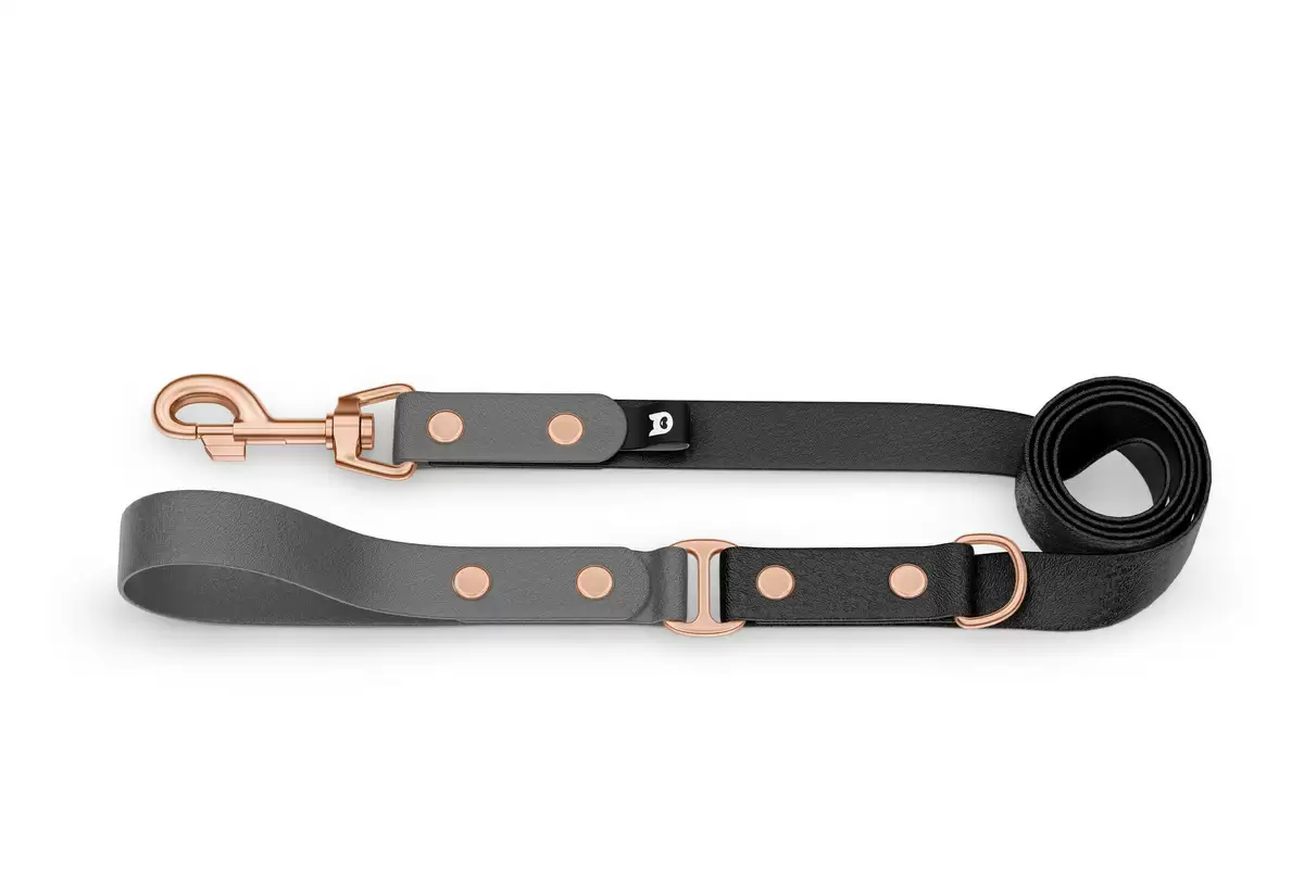 Dog Leash Duo: Gray & Black with Rosegold components