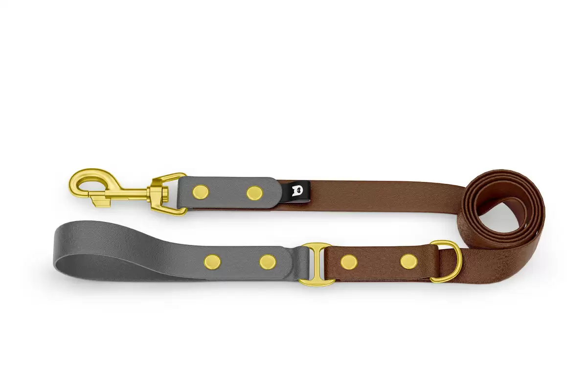 Dog Leash Duo: Gray & Dark brown with Gold components