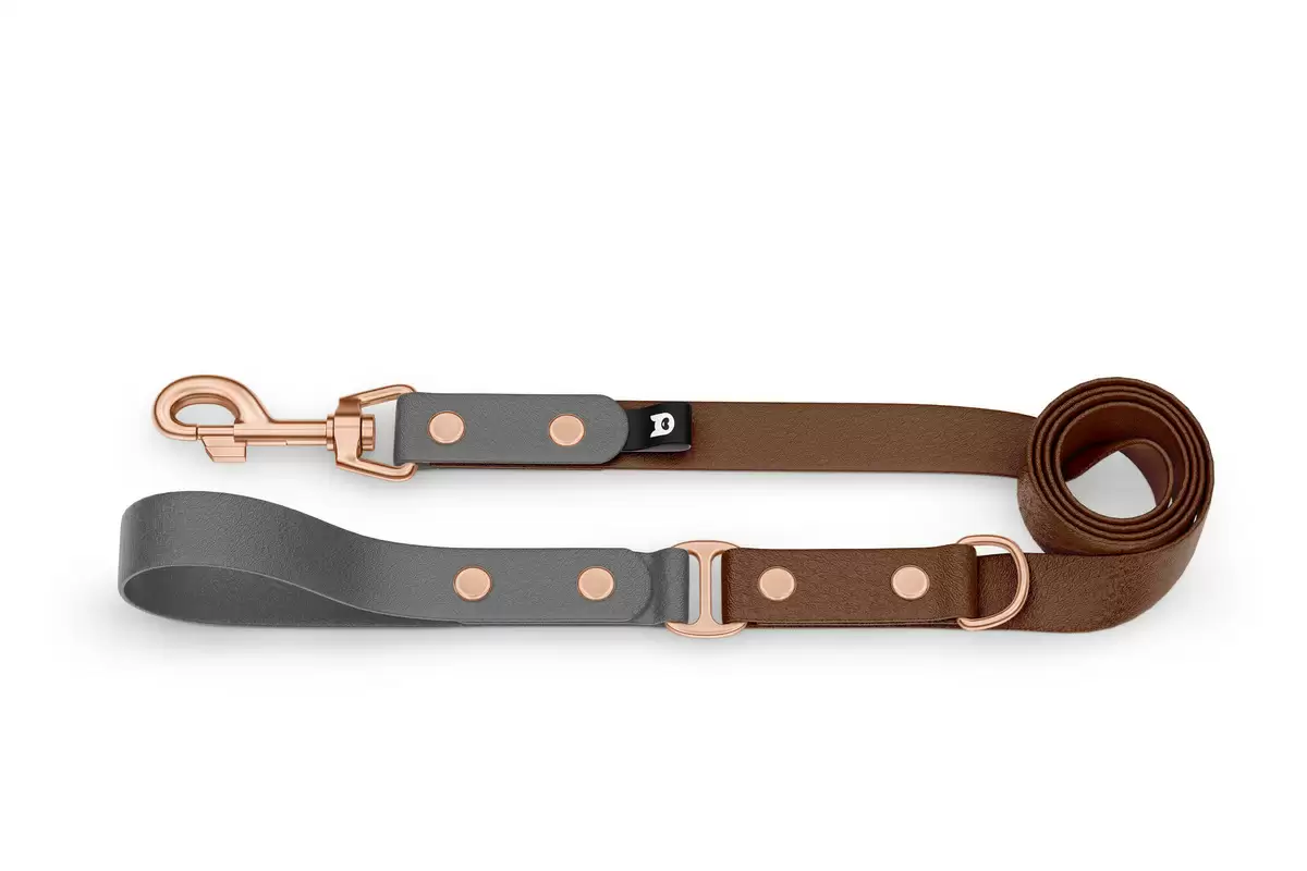 Dog Leash Duo: Gray & Dark brown with Rosegold components