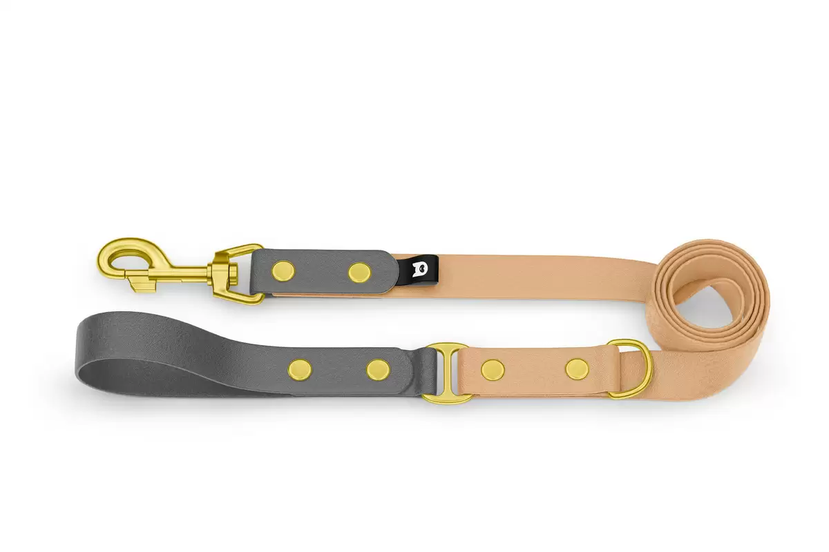 Dog Leash Duo: Gray & Light brown with Gold components