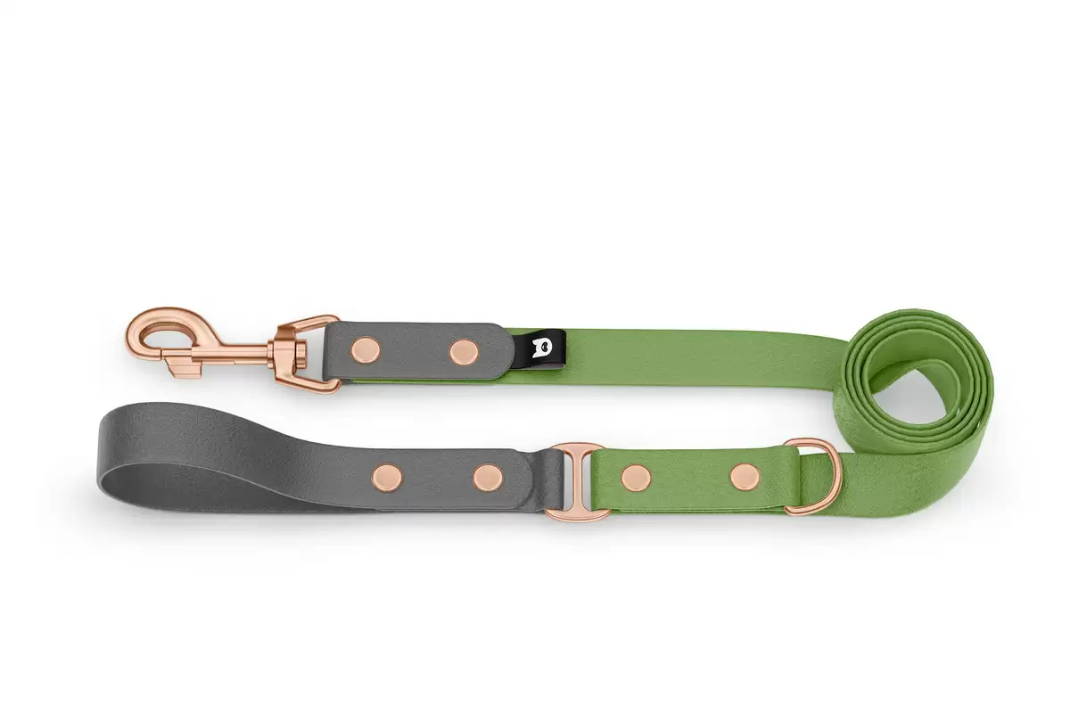 Dog Leash Duo: Gray & Olive with Rosegold components
