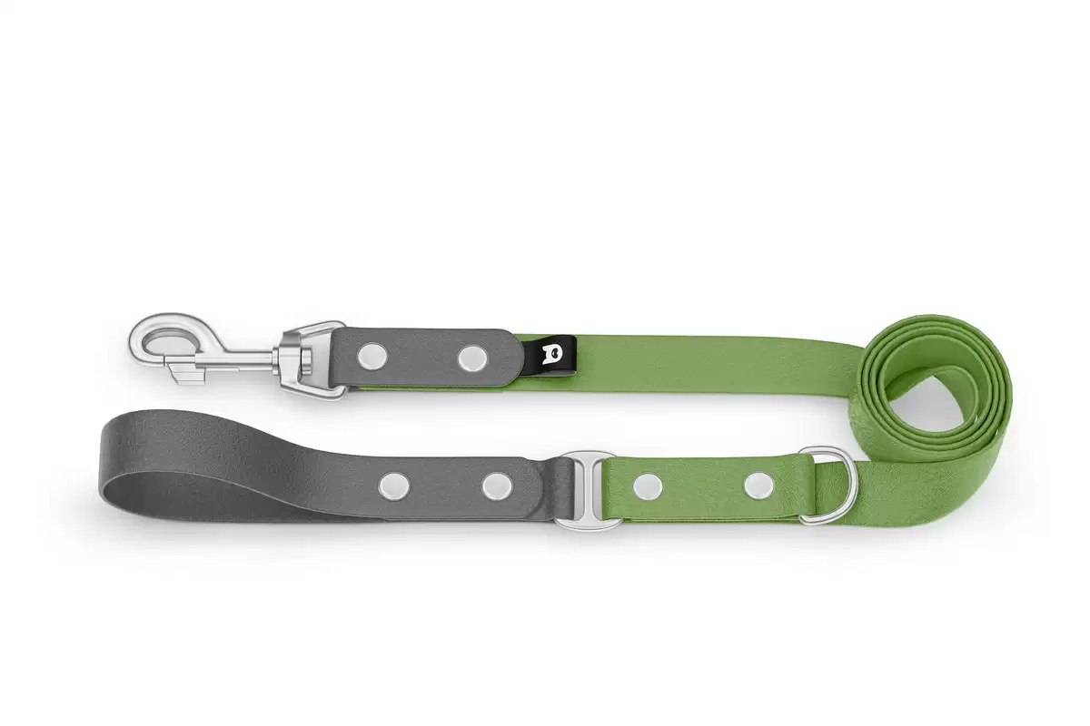Dog Leash Duo: Gray & Olive with Silver components