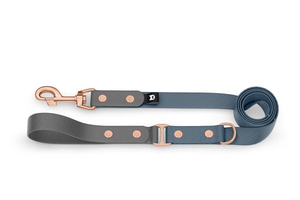 Dog Leash Duo: Gray & Petrol with Rosegold components
