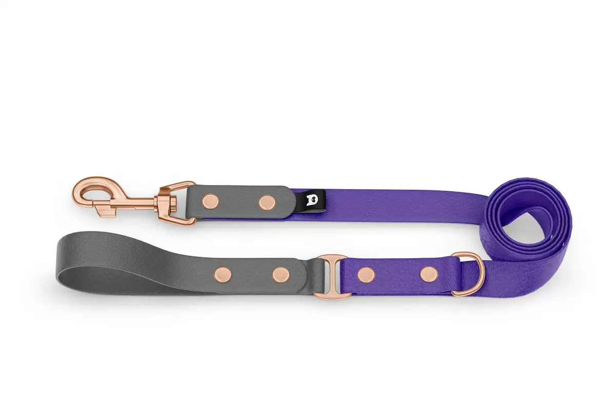 Dog Leash Duo: Gray & Purple with Rosegold components