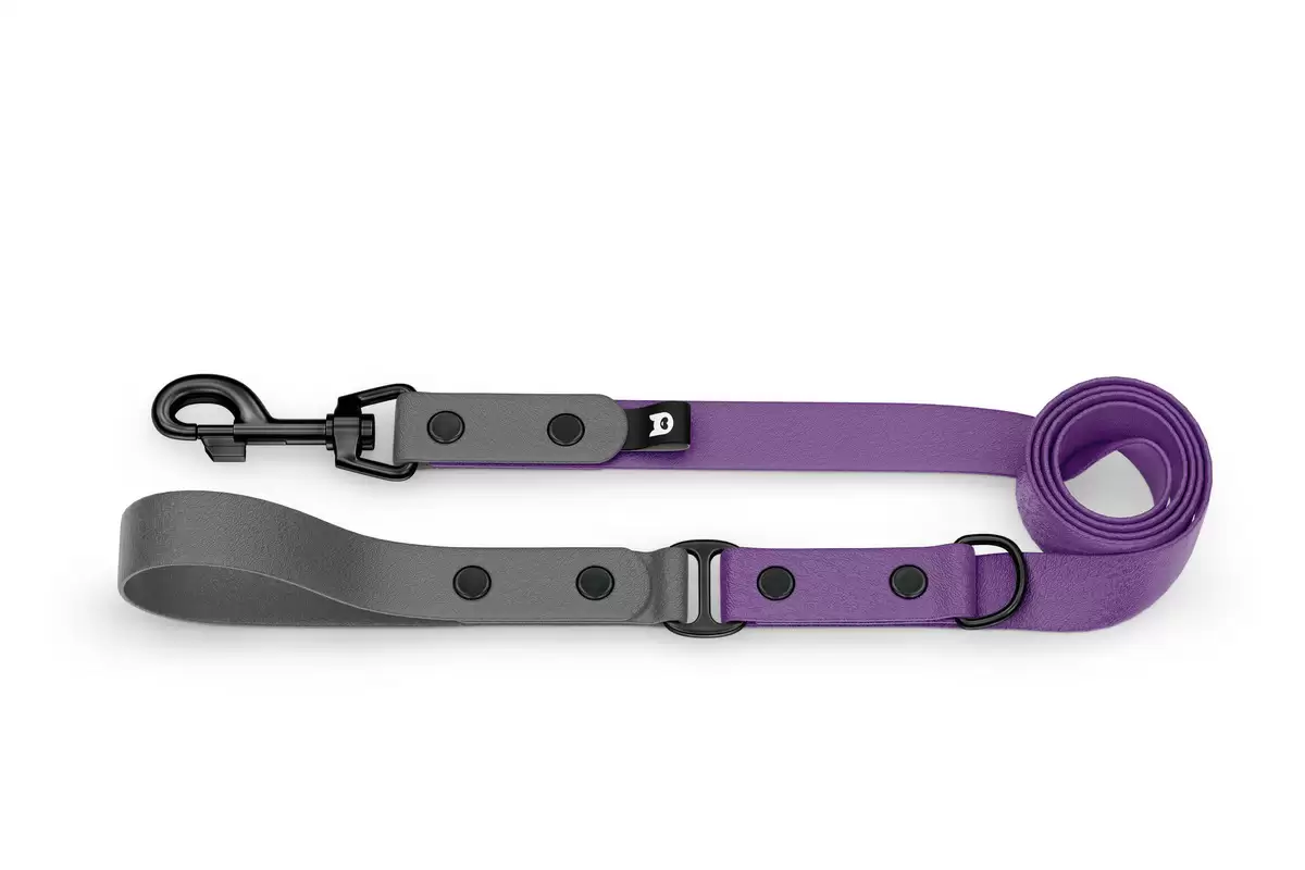 Dog Leash Duo: Gray & Purpur with Black components