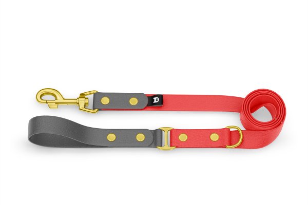 Dog Leash Duo: Gray & Red with Gold components