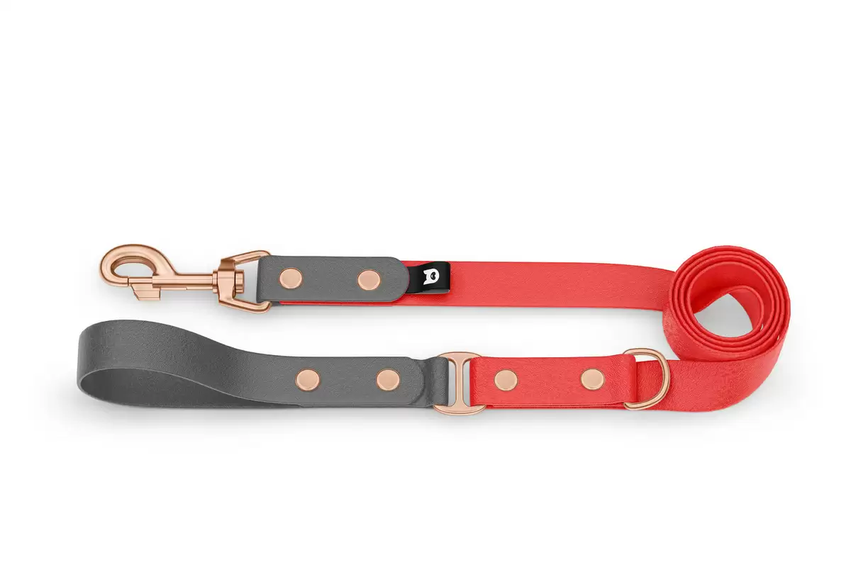 Dog Leash Duo: Gray & Red with Rosegold components