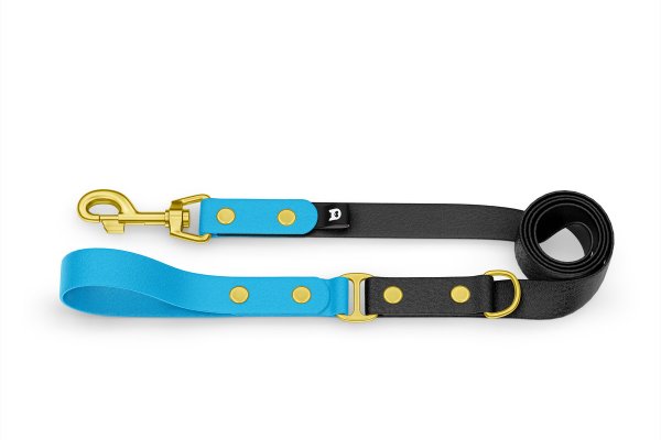 Dog Leash Duo: Light blue & Black with Gold components