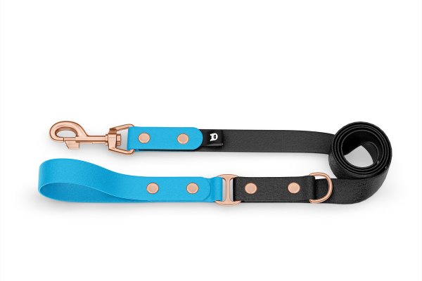Dog Leash Duo: Light blue & Black with Rosegold components