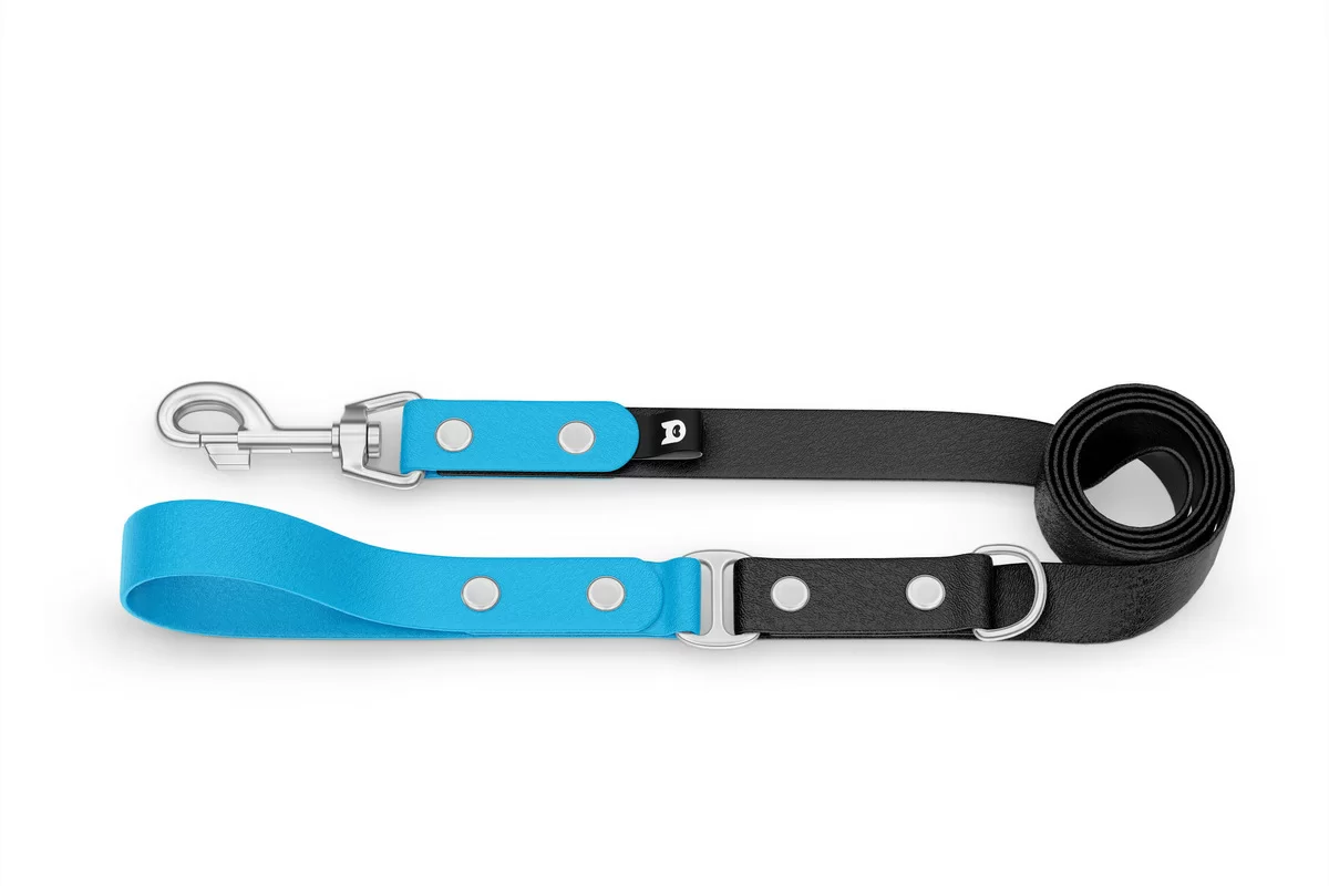 Dog Leash Duo: Light blue & Black with Silver components