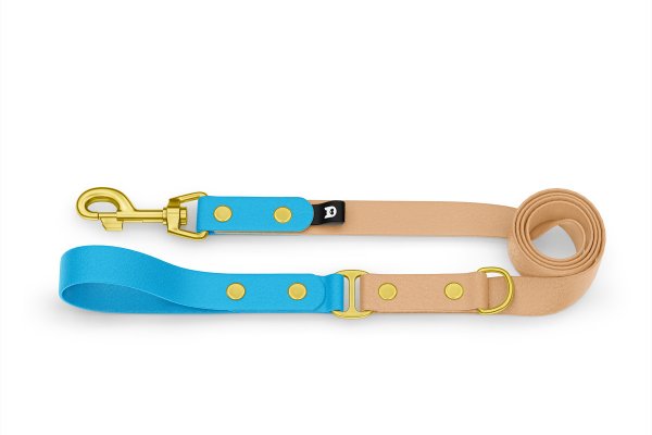 Dog Leash Duo: Light blue & Light brown with Gold components