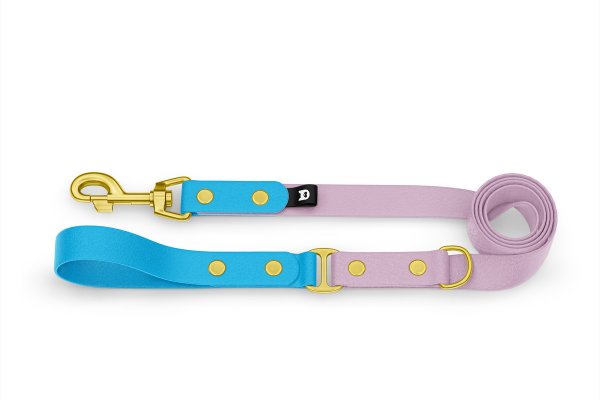 Dog Leash Duo: Light blue & Lilac with Gold components