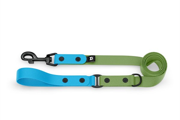 Dog Leash Duo: Light blue & Olive with Black components