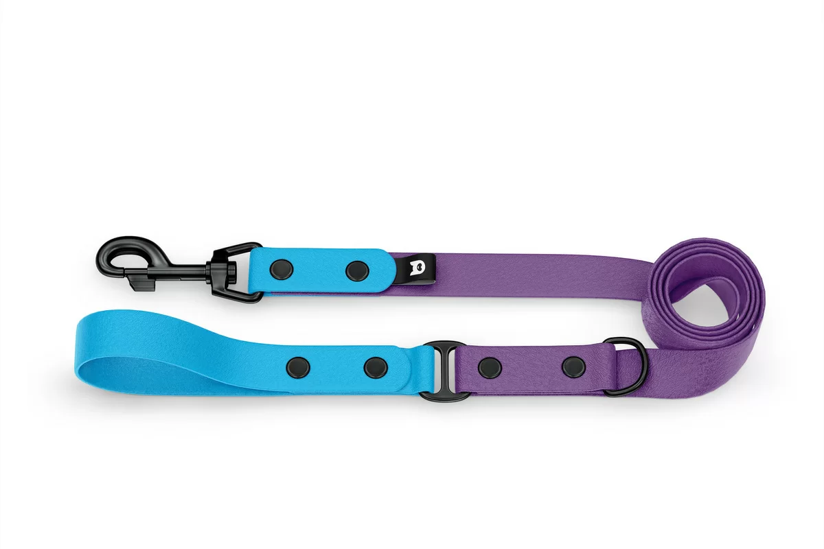 Dog Leash Duo: Light blue & Purpur with Black components