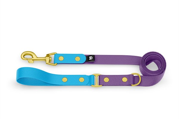 Dog Leash Duo: Light blue & Purpur with Gold components