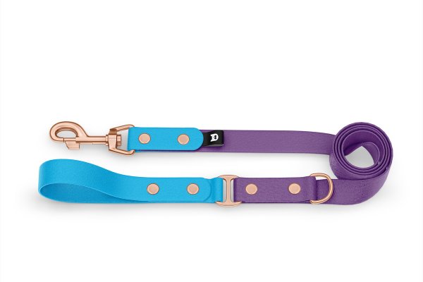 Dog Leash Duo: Light blue & Purpur with Rosegold components