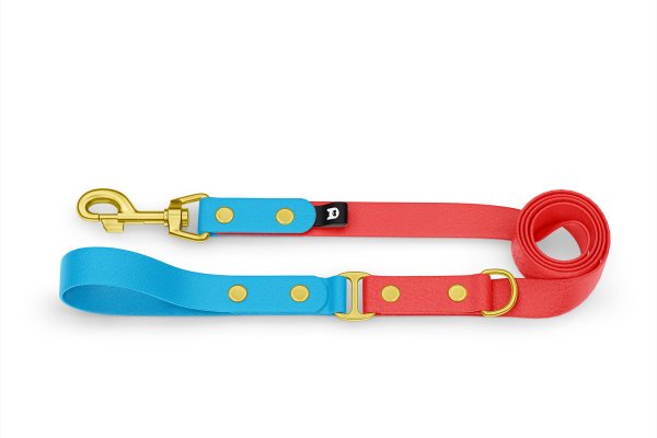 Dog Leash Duo: Light blue & Red with Gold components
