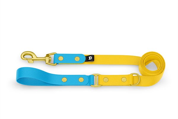 Dog Leash Duo: Light blue & Yellow with Gold components