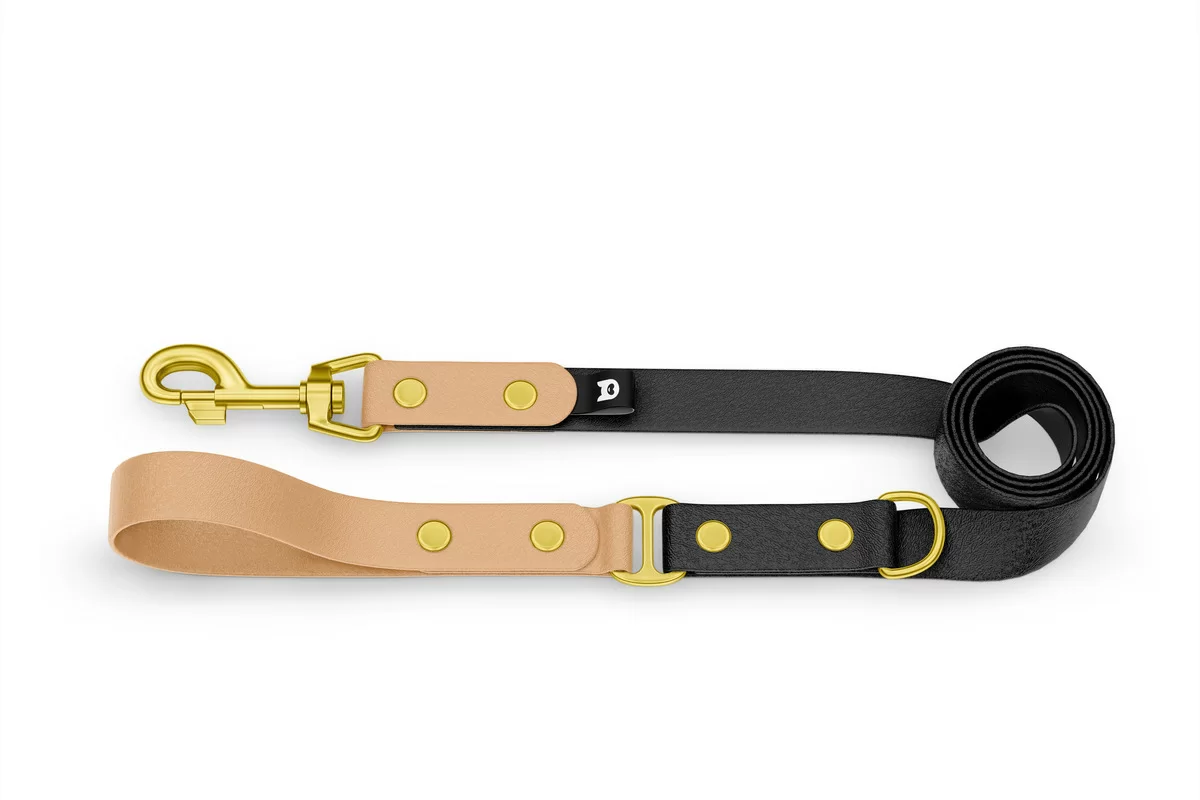 Dog Leash Duo: Light brown & Black with Gold components