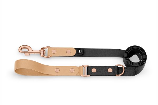 Dog Leash Duo: Light brown & Black with Rosegold components