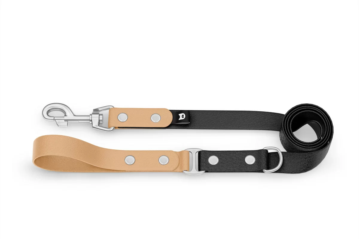 Dog Leash Duo: Light brown & Black with Silver components