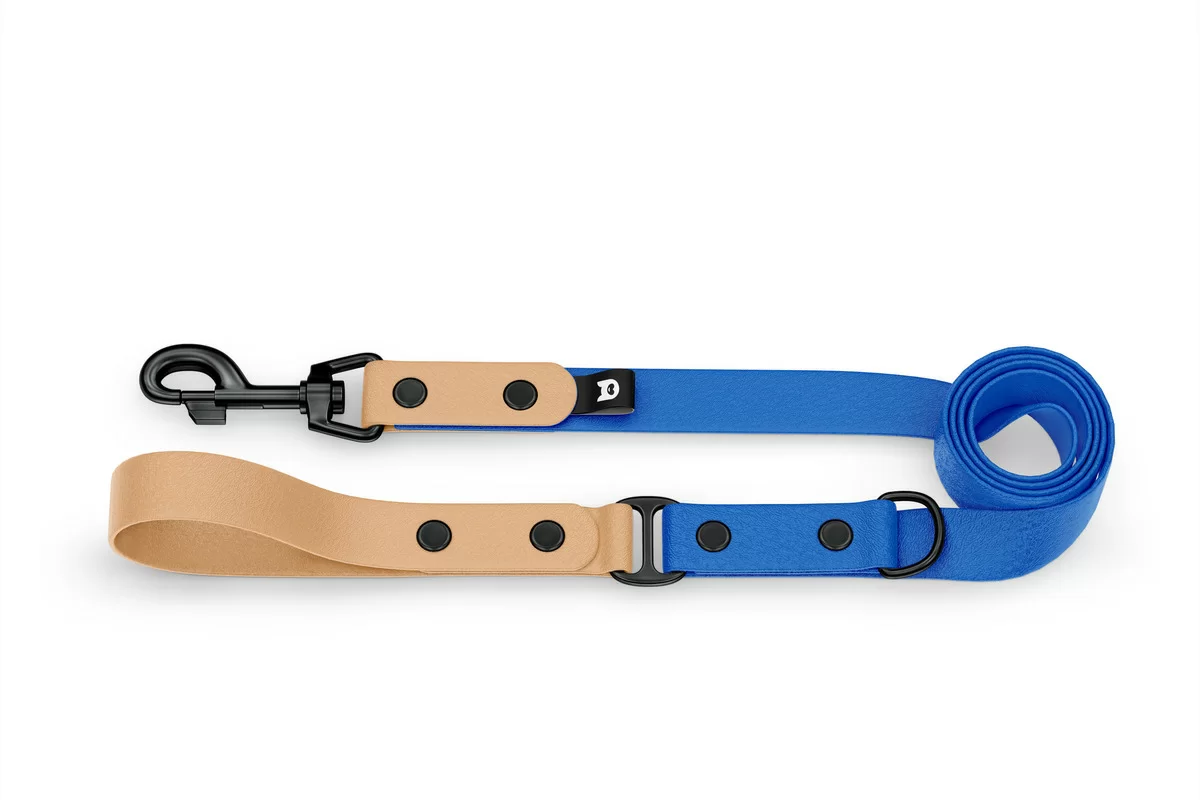 Dog Leash Duo: Light brown & Blue with Black components