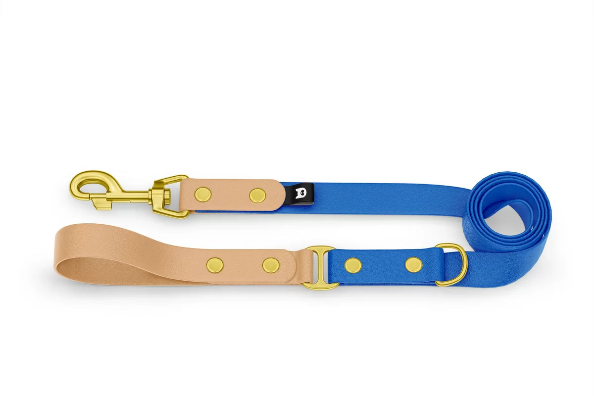 Dog Leash Duo: Light brown & Blue with Gold components