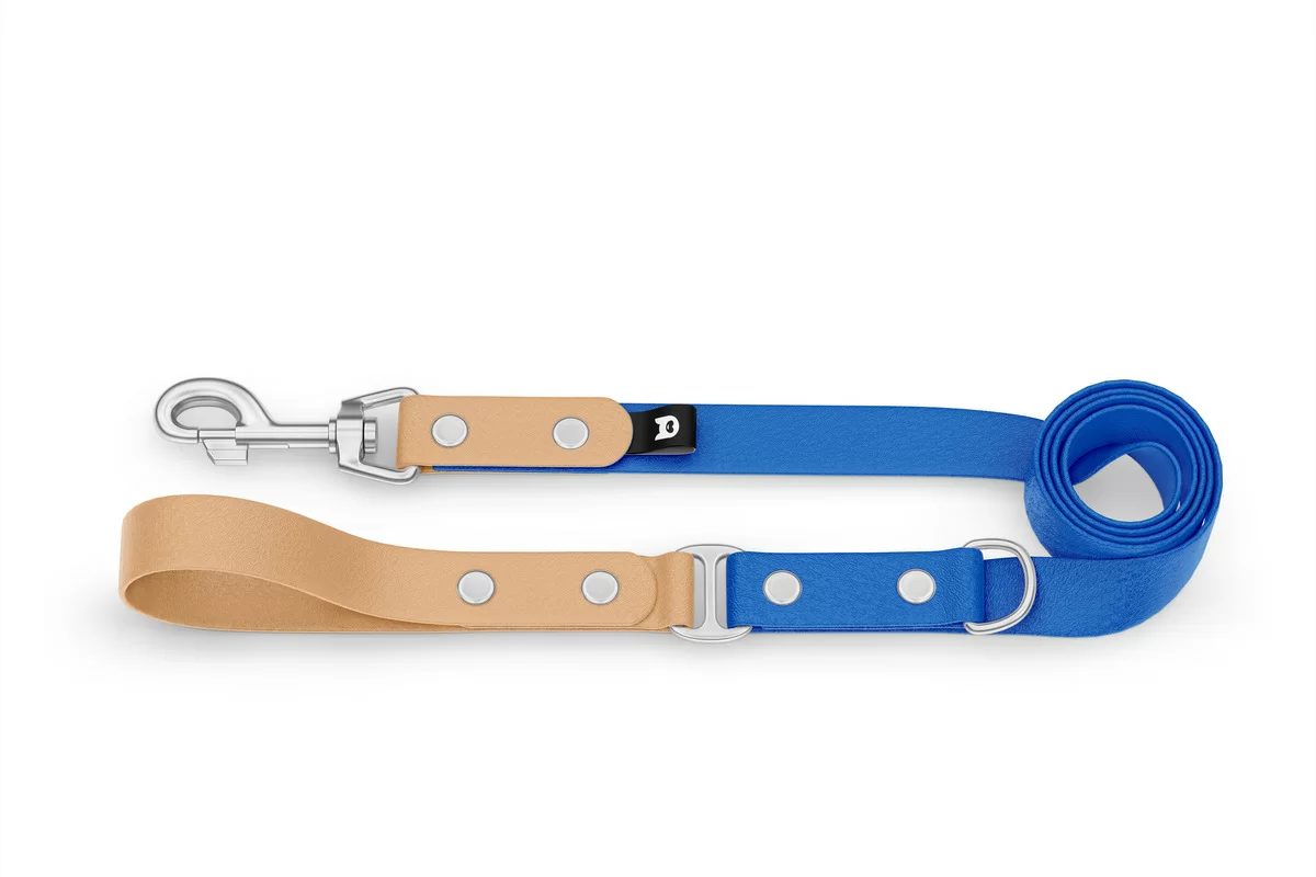 Dog Leash Duo: Light brown & Blue with Silver components
