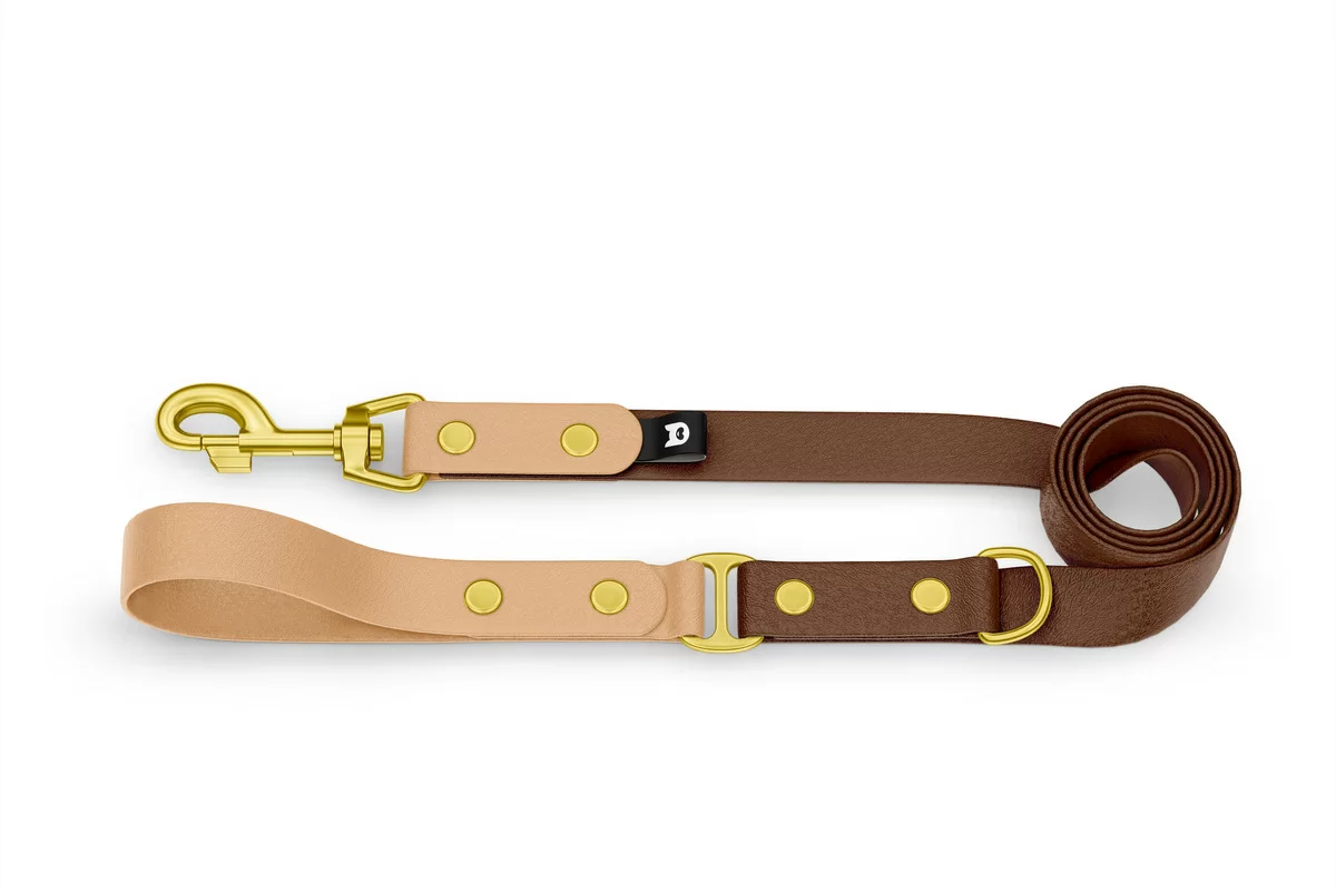 Dog Leash Duo: Light brown & Dark brown with Gold components