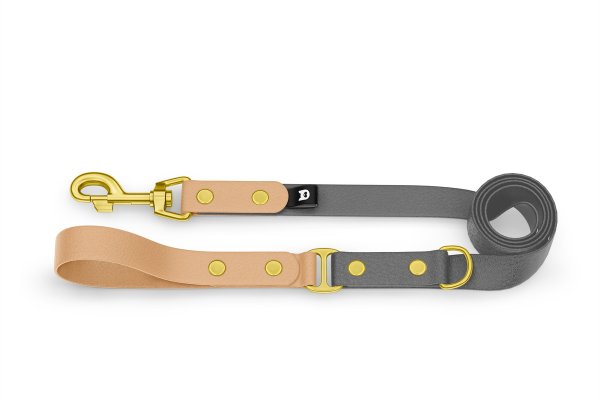 Dog Leash Duo: Light brown & Gray with Gold components