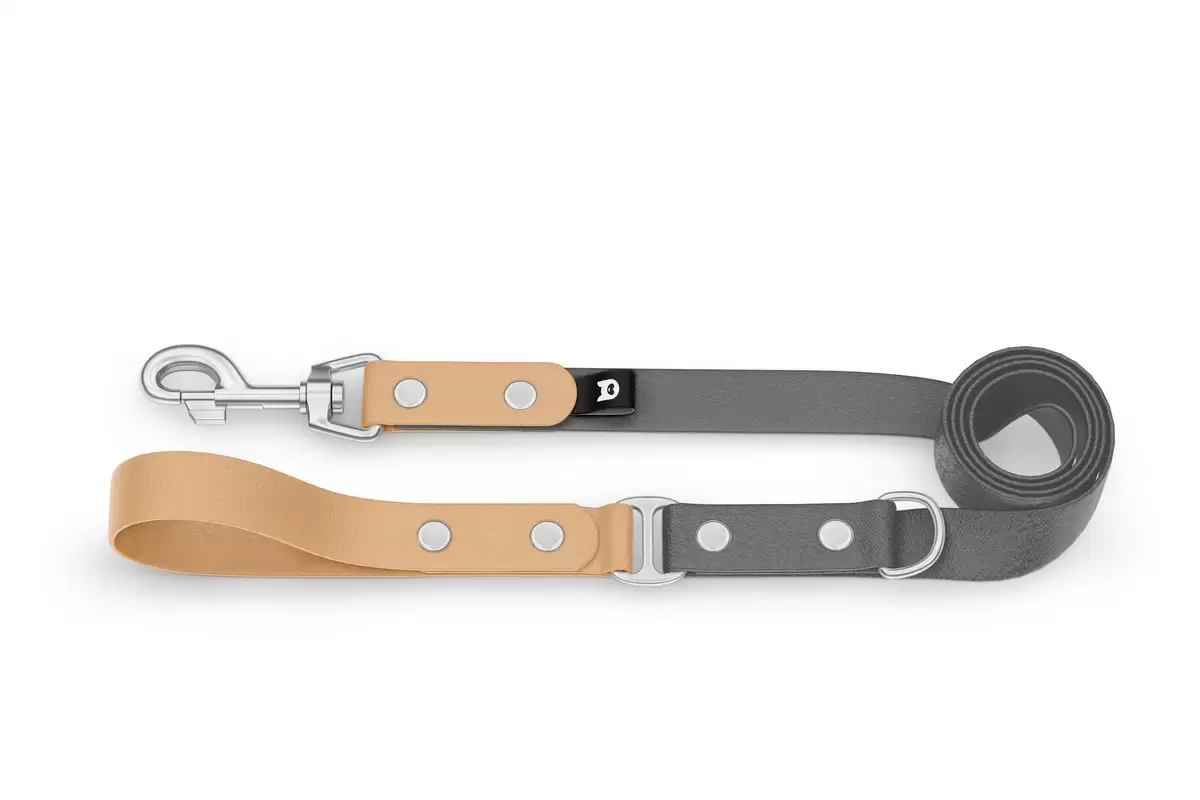Dog Leash Duo: Light brown & Gray with Silver components
