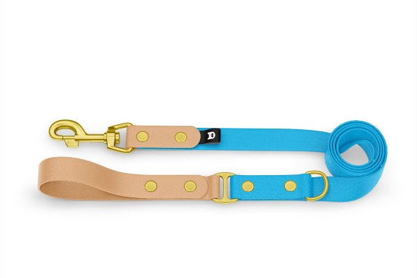Dog Leash Duo: Light brown & Light blue with Gold components