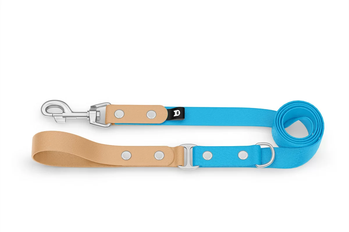 Dog Leash Duo: Light brown & Light blue with Silver components