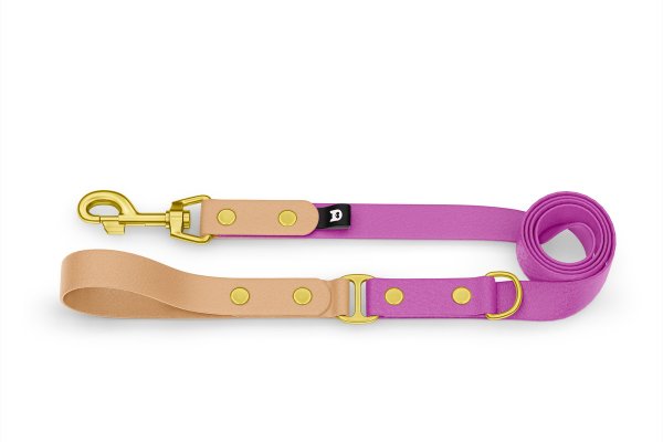 Dog Leash Duo: Light brown & Light purple with Gold components