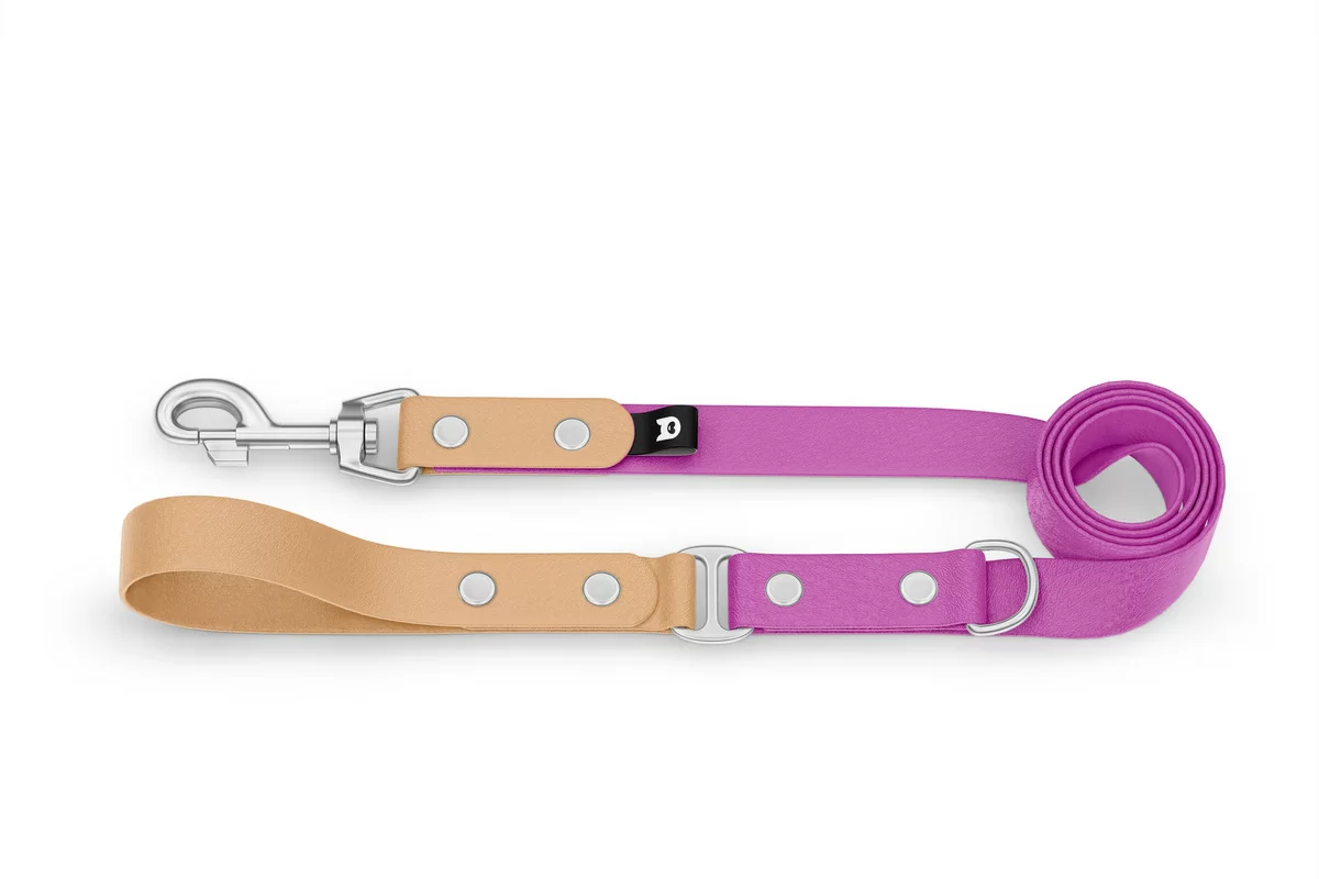 Dog Leash Duo: Light brown & Light purple with Silver components